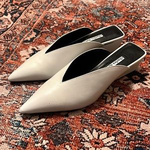 White leather slides